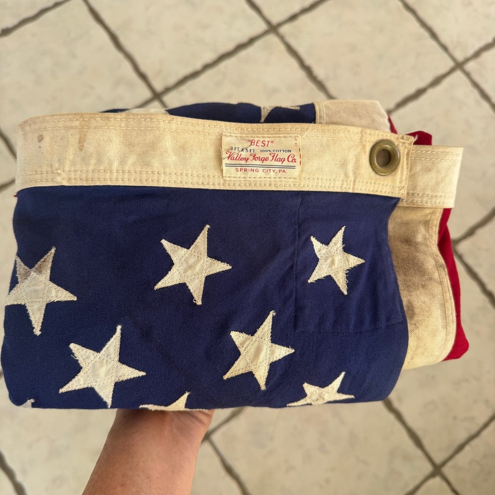 VTG American Flag Distressed Valley Forge Best 3x5 All Cotton Sewn Stars 1960s